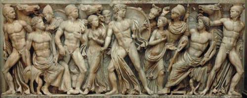 schlehmil-art: Sarcophagus of Achilles at the court of King Lycomedes attic sculpture by anonymous 2