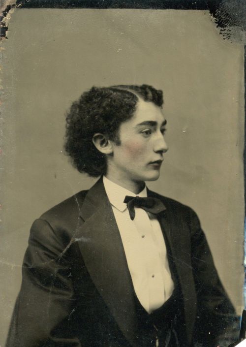 carolathhabsburg:Tintype of a lady in gent clothes. C late 1860s.