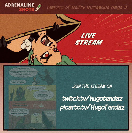   I’m live on Picarto or Twitch. I’ll be drawing page 3 of Adrenaline Shots commissioned