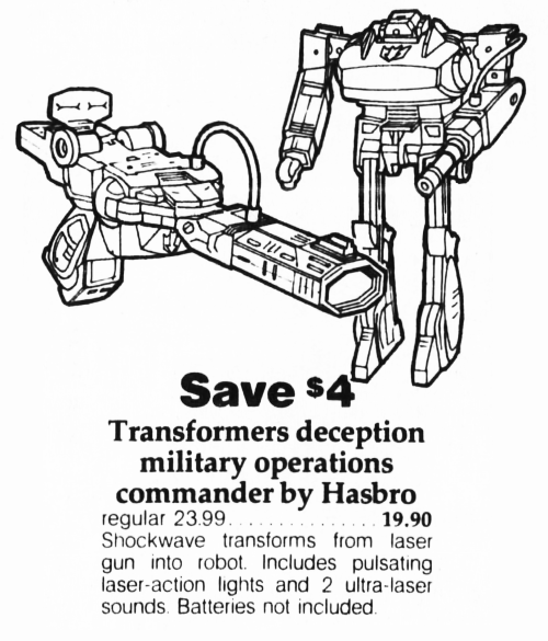 Vintage Transformers G1 Jetfire (1985) and Shockwave (1984) print ads.