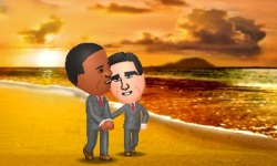 kusahebi:  &ldquo;O-Oh, Obama-Senpai, I’m so glad you agreed to take this walk with me. Isn’t the sunset so romantic?&rdquo; &ldquo;It sure is, Romney-chan. I’m glad I finally built up enough courage to finally go out with you.&rdquo; 