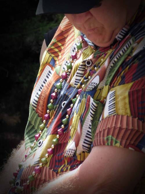 Accordion Shirt and matching  Mardi Gras Throw Beads.Faces. B&amp;J Festival