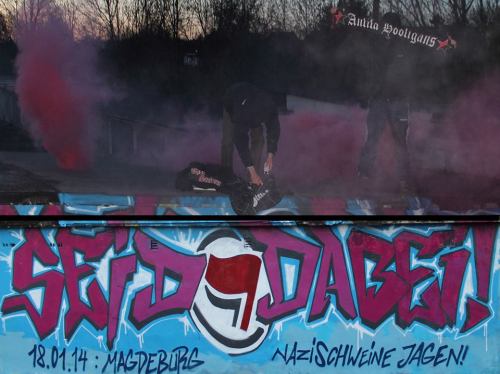 mayo-ultras:  Seid dabei! Nazischweine jagen! Den Aufmarsch der Idioten zum Desaster machen! Keinen Fußbreit den Faschisten! Nie wieder Faschismus! Nie wieder “Deutschland”! 18.01.2014 Magdeburg 