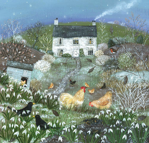 pagewoman:Chickens in a winter garden by Lucy Grossmith