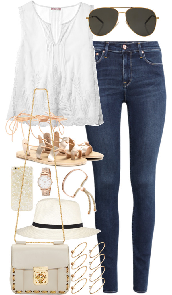 Outfit with jeans in summer by ferned featuring bracelet jewelry
Calypso St Barth cotton shirt, 210 AUD / H&M stretch skinny jeans, 82 AUD / Ancient Greek Sandals flat sandals / Chloé chloe purse, 1 980 AUD / Marc by Marc Jacobs bracelet jewelry, 295...