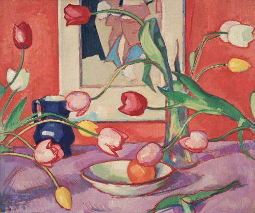 samuel-peploe: Tulips – The Blue Jug, 1919, Samuel Peploe