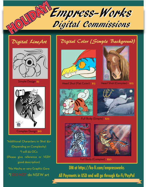 empress-works:  Discounted Holiday Commissions Are OPEN!Now that I have gotten used to my new work s