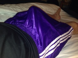 adidaswanker:Horny in shiny Adidas shorts