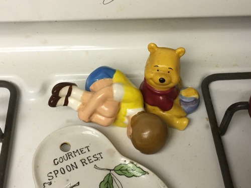 generally-nauseated:gaygayforgogo:My mom has these winnie the pooh salt and pepper shakers on the st