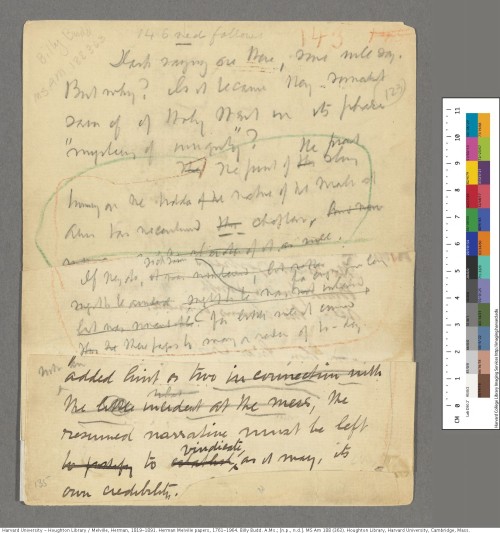 Happy 195th birthday to Herman Melville! This page from his manuscript for Billy Budd shows extensiv