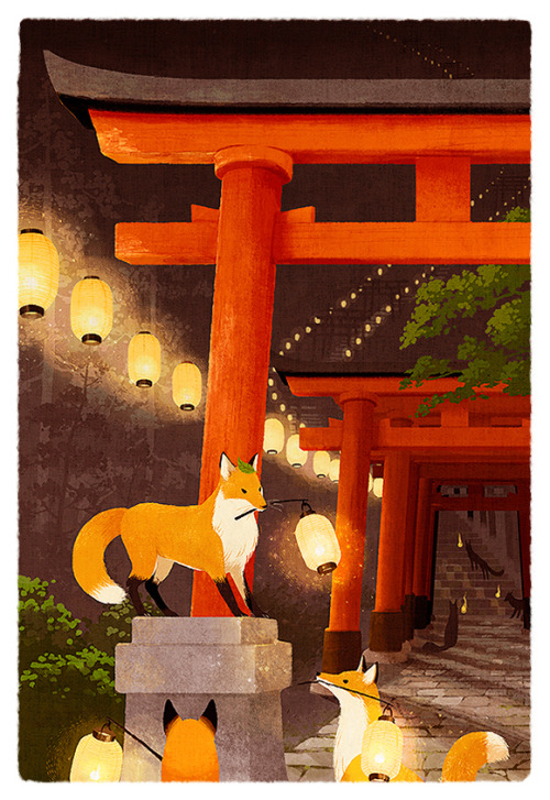 shinoillustration:狐の提灯 “lantern of foxes”