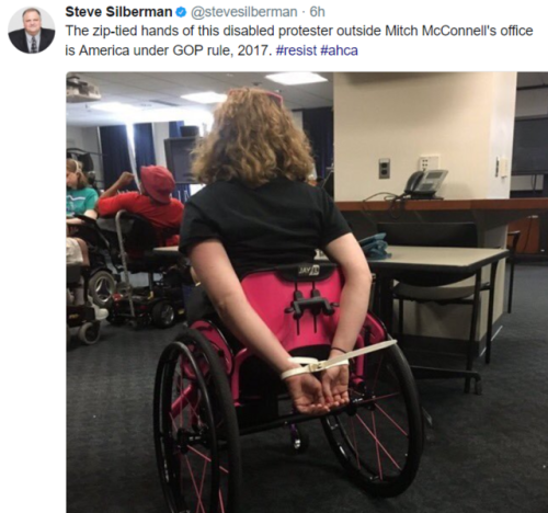 urbancripple: thantos1991:   systlin:  veronica-rich:  thediscourseblogs:    Disability advocates arrested during health care protest at McConnell’s office. Thank you for risking your lives #cripplepunk 50+ arrests and counting DONATE TO THE LEGAL FUND