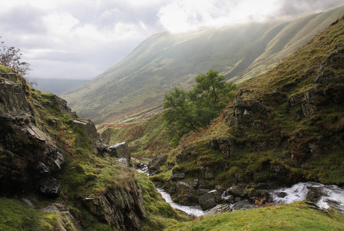 Cautley Crag seen from Cautley Spout, Howgill Fells near Sedbergh, Yorkshire Dales National Park, Cu