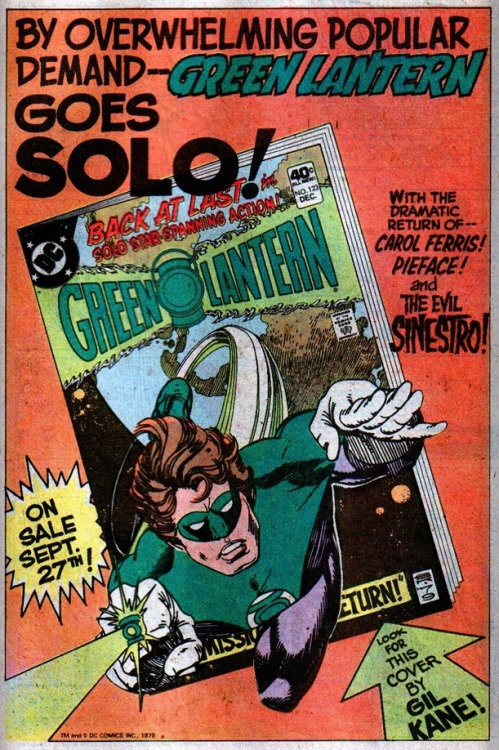 House ad for Green Lantern v2 #123 (Dec 1979/Jan 1980)*Cover of Green Lantern illustrated by Gil Kan