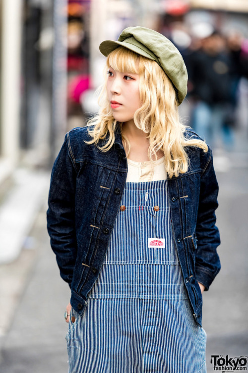 Japanese vintage shop owner Honoca on the street in Harajuku wearing a vintage style with an Old Joe