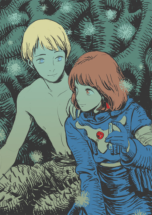 quicksilver-ink:kimurook:nausicaa of comics[1. Nausicca, wrapped in a blanket and carried (to her su