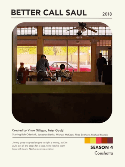 toomanyvocals:BETTER CALL SAUL   SEASON 4Created by Vince Gilligan & Peter Gould. Design from here.