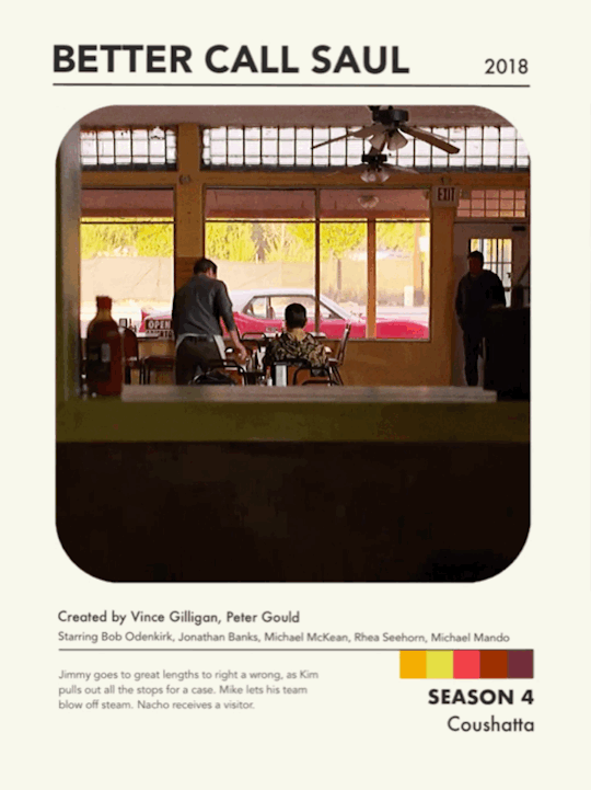 toomanyvocals:BETTER CALL SAUL   SEASON 4Created by Vince Gilligan & Peter Gould. Design from here.