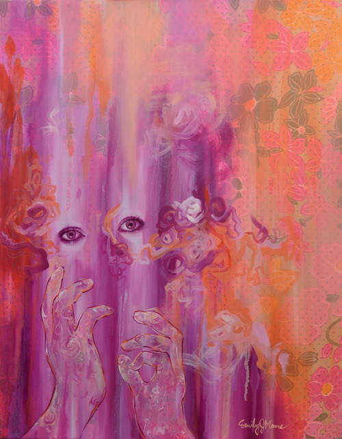 fer1972:   Emily J Moore “Wide-Eyed”Oil and Found Fabric on Stretched Canvas22 by 28 inches2013 www.emilyjmoore.com 