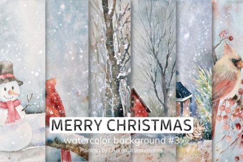 Watercolor Winter Christmas theme by Aekgasit watercolorsIncluded:– 6 pieces watercolor backgr