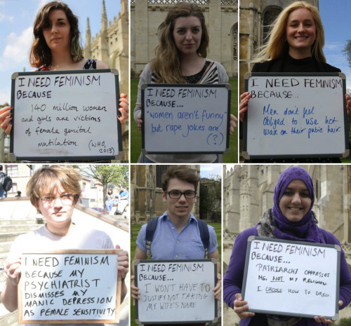 latentpower:  awkwardsituationist:  cambridge university students were asked on campus why they needed feminism. here are 60 answers. click the link for over about 600 more.   This is amazing 