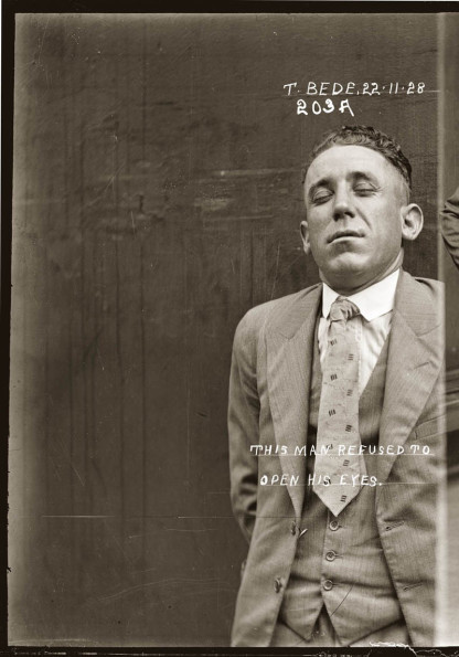 1920s Mugshots Instead of the usual style of holding a sign and having front and profile shots taken, these “special photographs” have a far more casual feel. The name, date, and in some cases other details are etched onto the photographs