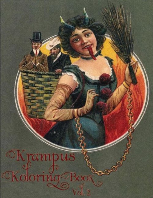 scurybooween:  German Christmas cards depicting a female Krampus that punishes bad men (1920s)