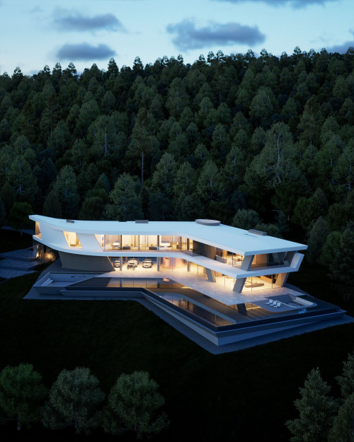 Curvilinear Home Design In A Forest By The Sea