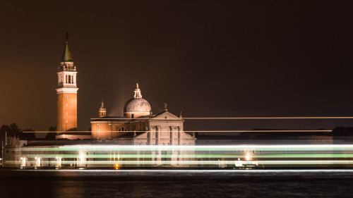 A ship drags past San Giorgio Maggiore. Venice Italy.November 7