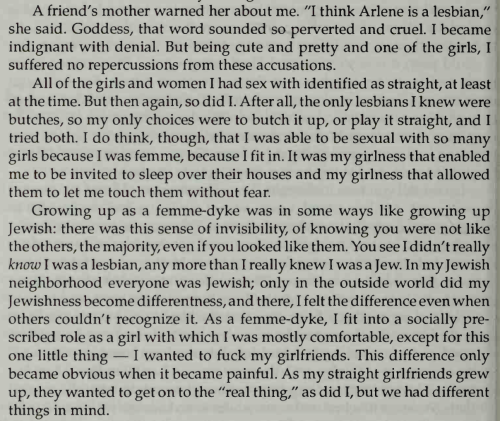 bulldykerwomensblues: excerpts from Arlene Istar’s “Femme-dyke” about being a Jewi