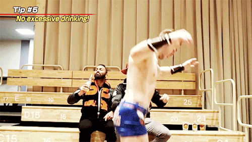 mith-gifs-wrestling:  Rocky Romero, Will Ospreay, and Beretta goof off in an etiquette guide to NJPW.  {x}