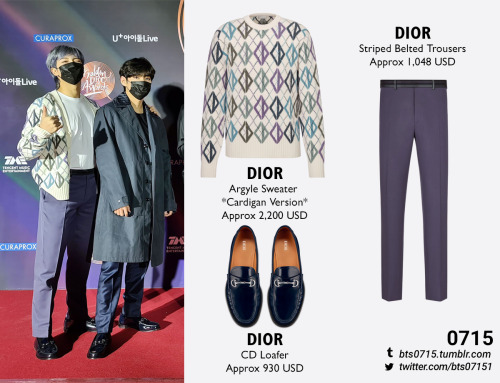 210109 | RM  : Golden Disc Awards DIOR -  Argyle sweater cardigan ver (x) , Striped belted trousers 