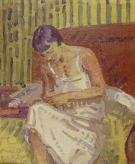 kundst:  Walter John Bayes (UK 1869-1956) Interior with a Woman Dressing (1932) 