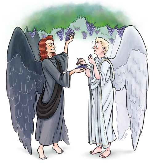 movinglabonart: Crowley introduces Aziraphale to food in the Garden and that was the beginning of th