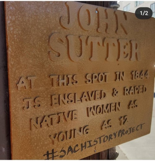 Vandalized statue of slave owning pedophile John Sutter in Sacramento, California. Sutter was a busi