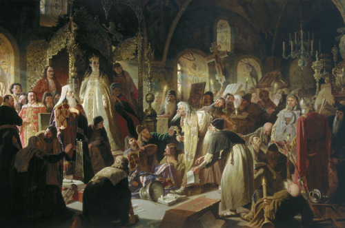 Vasily Perov - Nikita Pustosviat. Dispute on the Confession of Faith (1881)