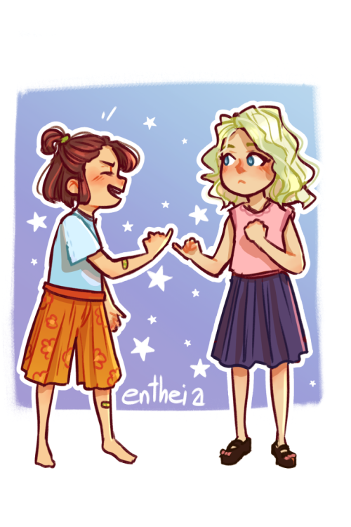 entheia:dianakko week day 1 - childhood friendscharacters being introduced to the pinky promise is m