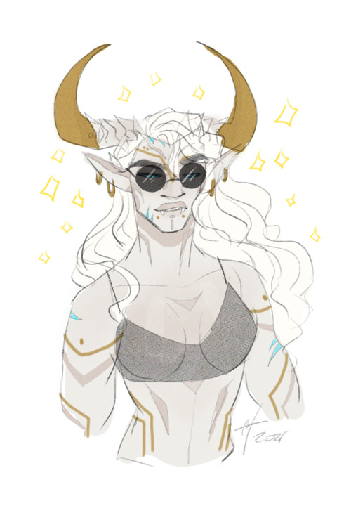 itscup:just a lil doodle of my draenei w her hair down