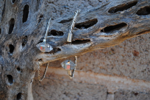 Silver twisted wire cuff bracelets w/herkimer diamondsby Honeycomb Organics