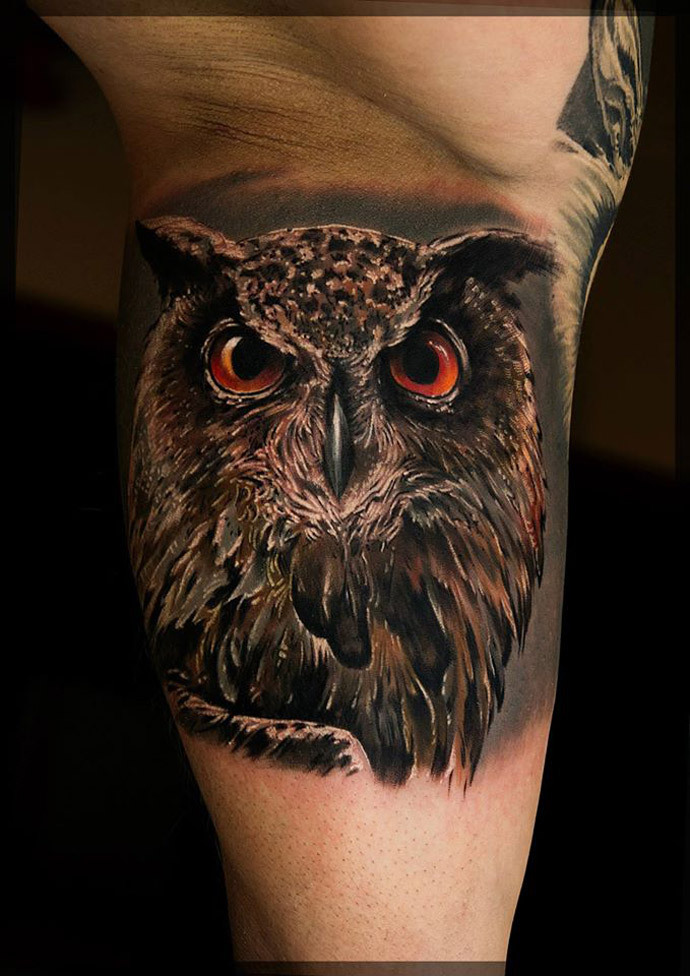 Creature in a tunic wearing an owl mask with long thin legs, the feet of a  bird, and wings instead of arms in an evening forest tattoo idea | TattoosAI