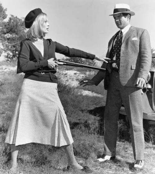 Faye Dunaway & Warren Beatty on the set of Bonnie and Clyde, 1967.
