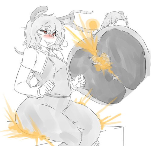 An uncoloured request of a GTS Nazrin cutting some cheese while sitting on Chen and Rin. All charact