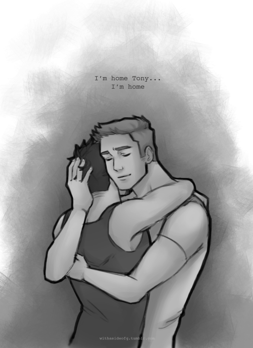 withasideofg: Steve feels at home in Tony’s arms. &lt;3On a side note: I’ll be watch