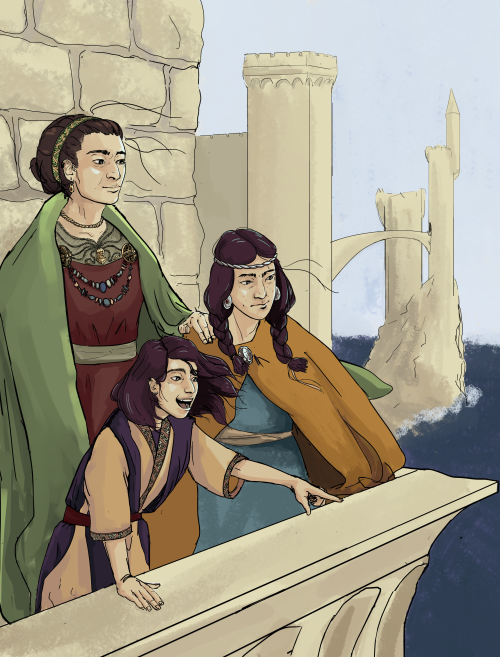 the-perfunctorily:Alannys, Theon, and Asha on the battlements of Pyke watching the Iron Fleet sail o