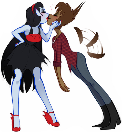 waitingforthecat: pamikoo:Yeeeeeee [Image description: art showing a vampire girl and a werewolf gir