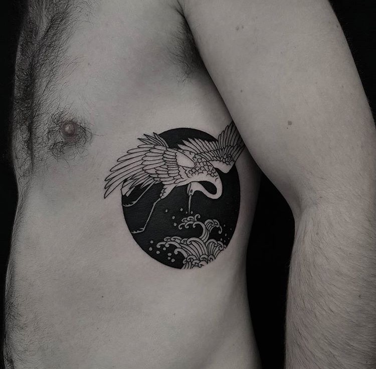 Sunset Tattoo — Japanese Crane tattoo done by Tristan (Dead Meat