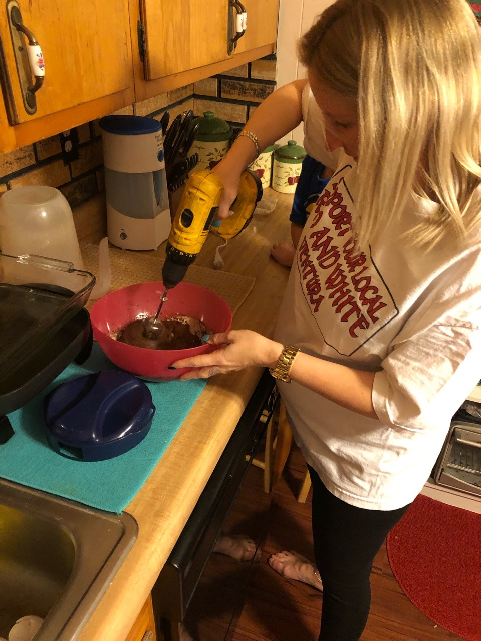 When u want brownies but the mixer is broken but u make do !!! Lol the wife looked