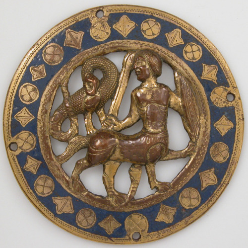 ganymedesrocks:This early 13th century Limoges champlevé enamel medallion probably comes from a larg