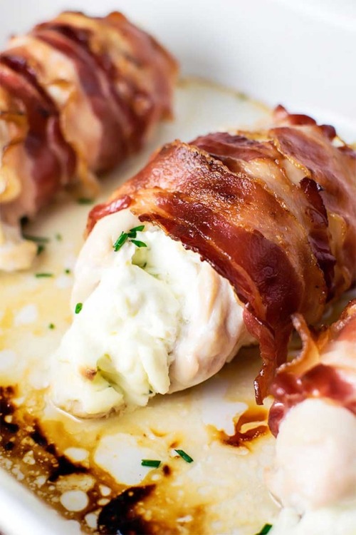 Bacon Wrapped Cream Cheese Stuffed Chicken! A base recipe for baked bacon wrapped chicken stuffed wi