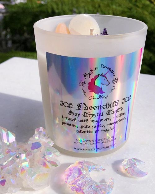  Our Moonchild luxury crystal candles are finally restocked ✨ www.unicornmanor.comMoonchild has a 